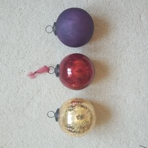 💗 Glass Christmas Holiday Ornaments GOLD RED & PURPLE - 3.75" Diameter each